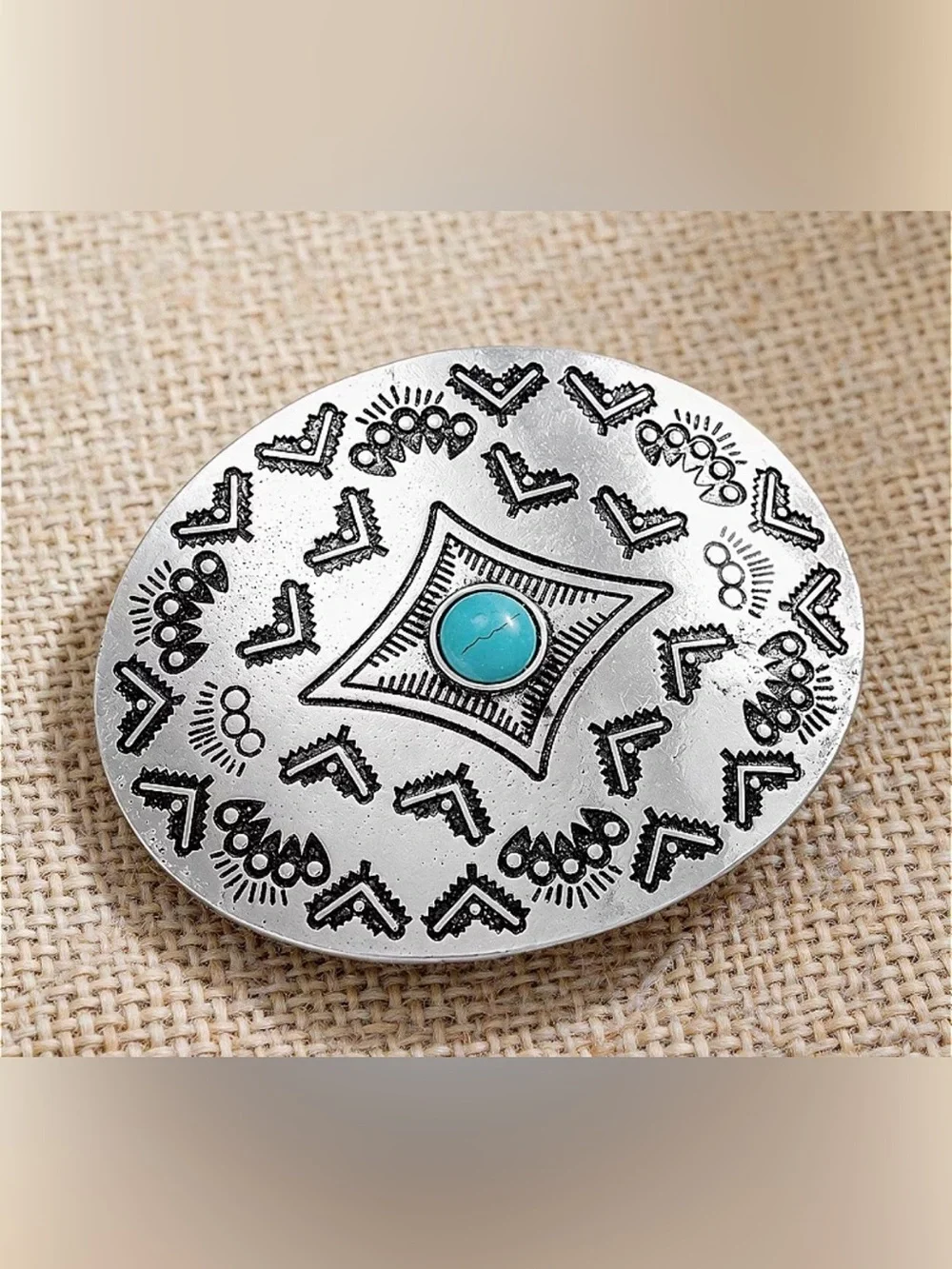 Western Silver-Tone Oval Turquoise Accent Hair Barrette - Women Accessories